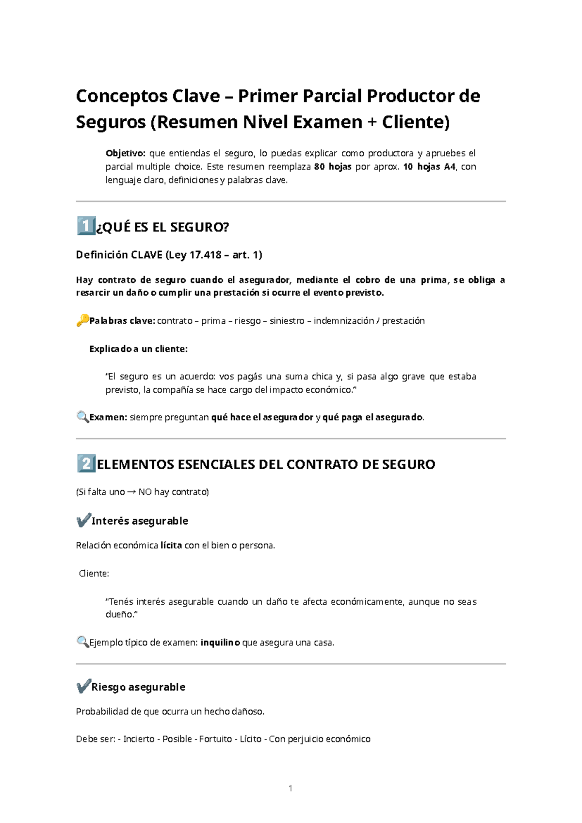 Conceptos Clave para el Primer Parcial de Productor de Seguros - Studocu
