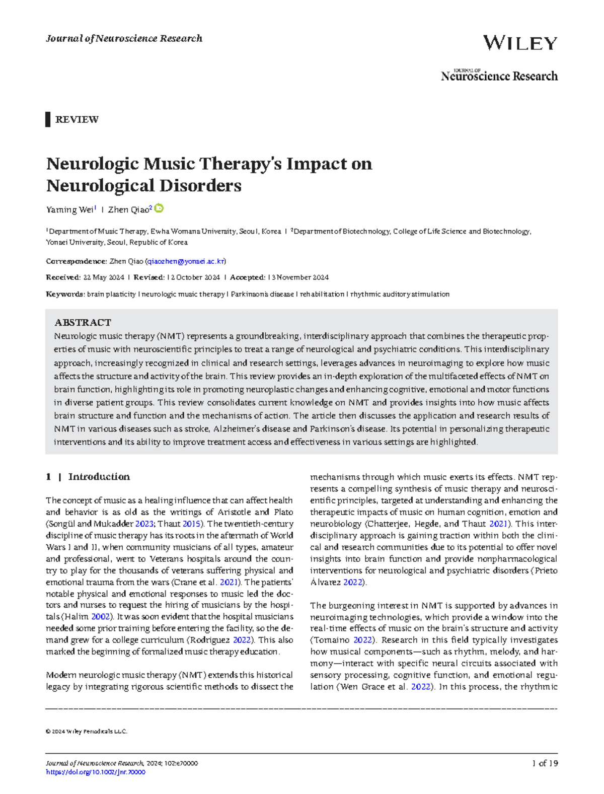 Neurologic Music Therapy (NMT) Review: Impact on Neurological Disorders ...