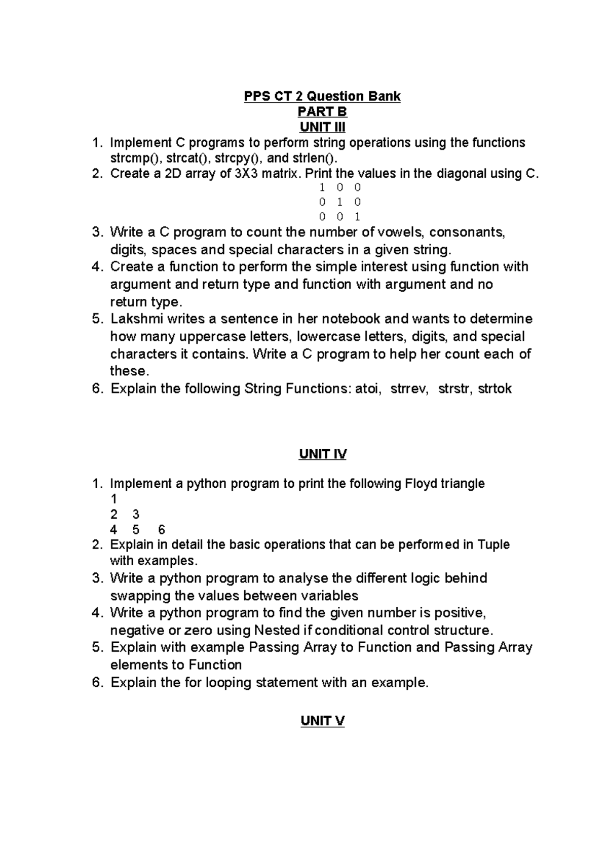PPS CT 2 Question Bank - C & Python Programming Concepts - Studocu