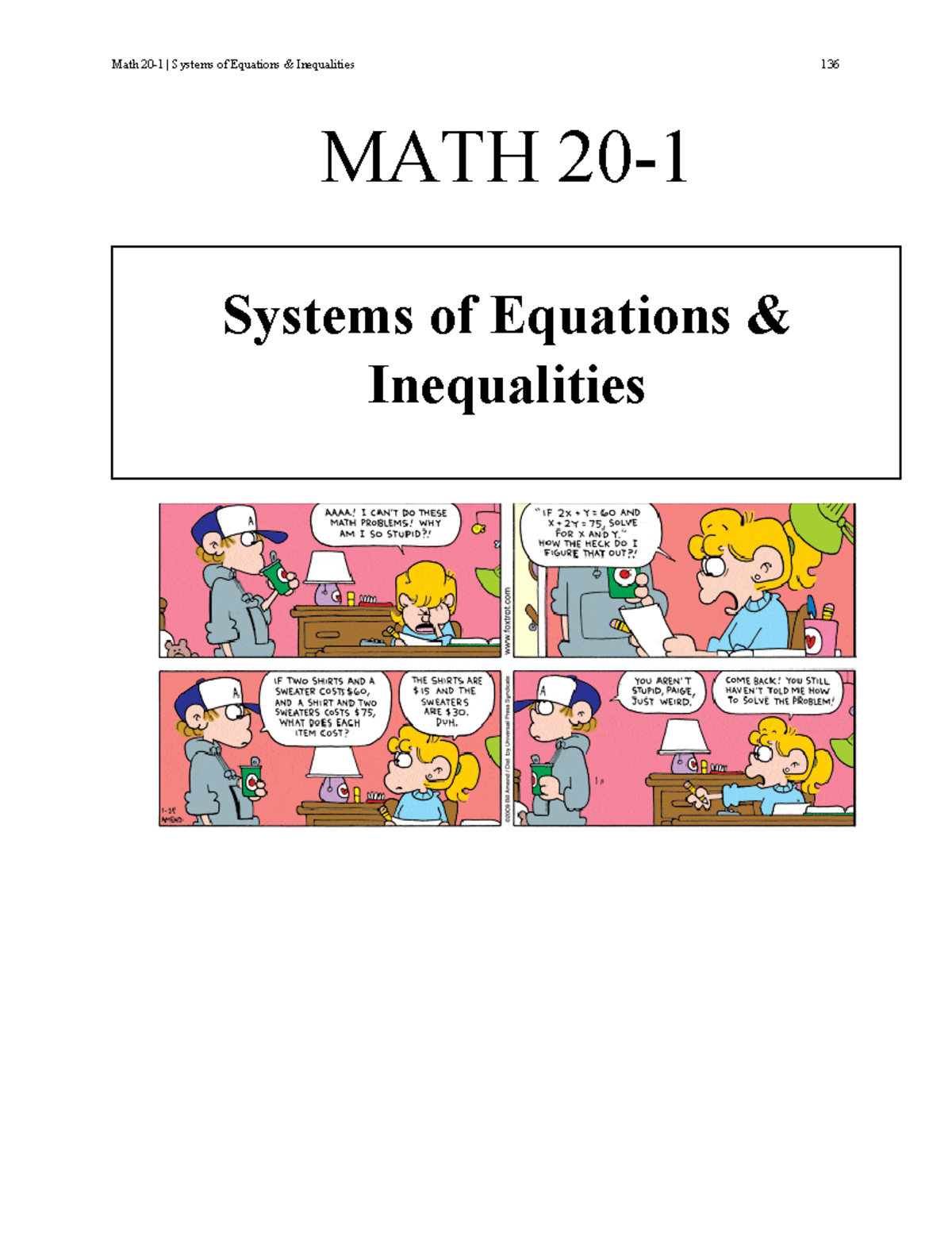 Systems of Equations and Inequalities Notes MATH 136/137 - Studocu
