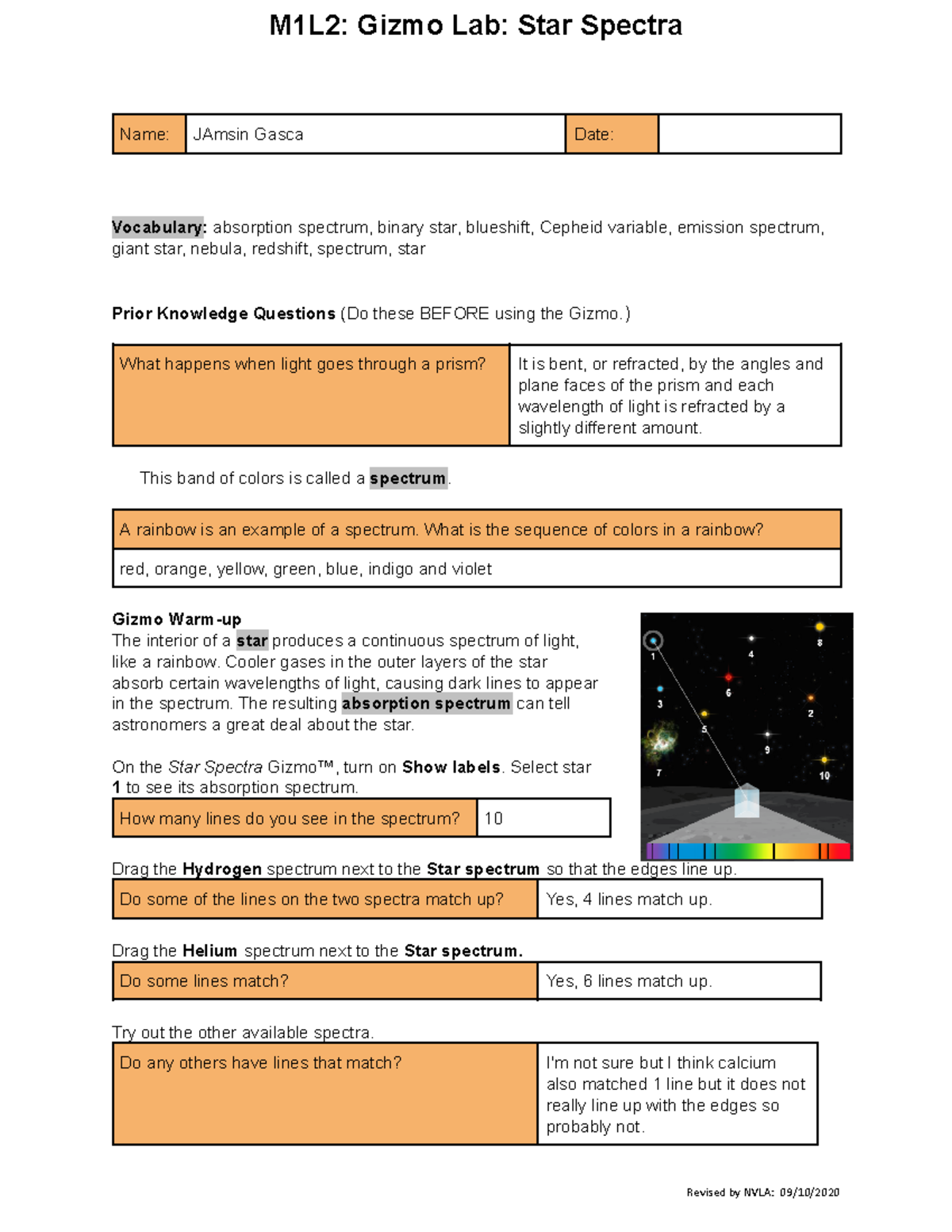 Revised NVLA: M1L2 Gizmo Lab on Star Spectra Analysis and ...
