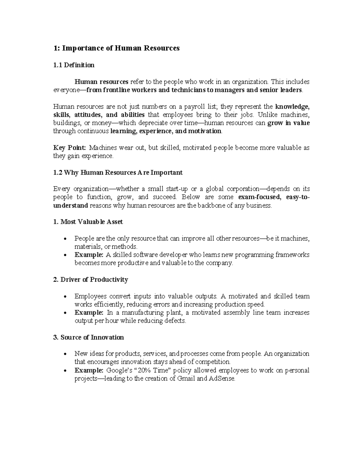 Unit 1 - Importance of Human Resources: Key Concepts and Case Studies ...