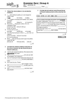 High Note 3 WB Answer Key - PHOTOCOPIABLE © PEARSON EDUCATION LIMITED ...