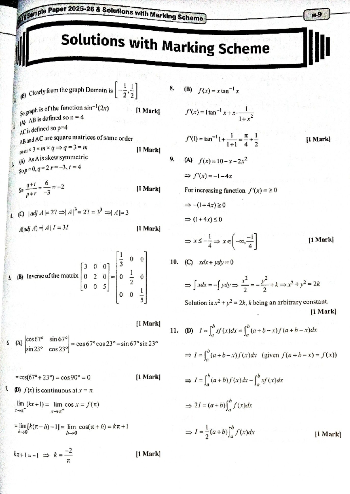 CBSE MATHEMATICS Sample Paper Solutions with Marking Scheme - Studocu