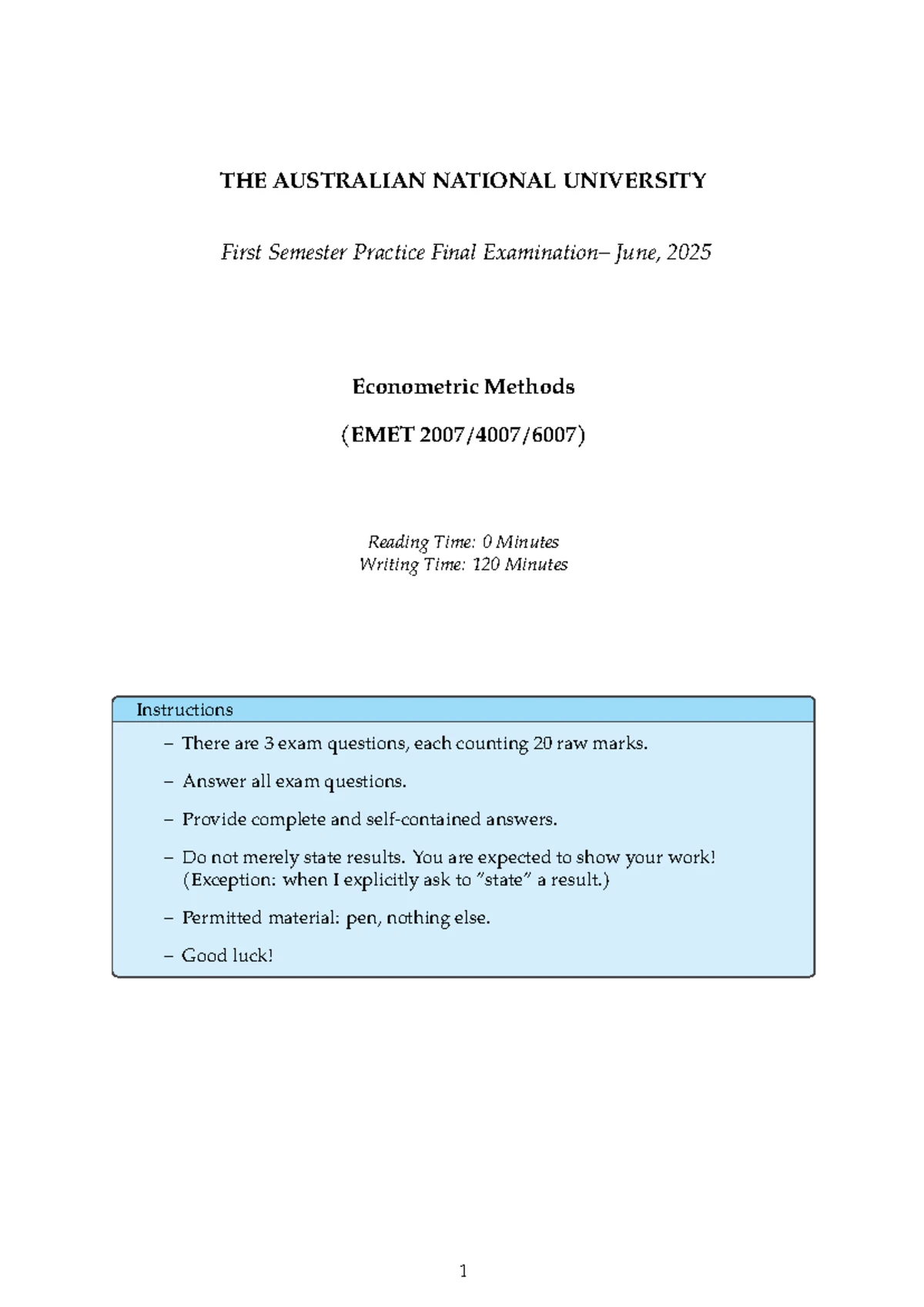 2025 EMET2007 Final Exam Practice Questions and Answer Key - Studocu