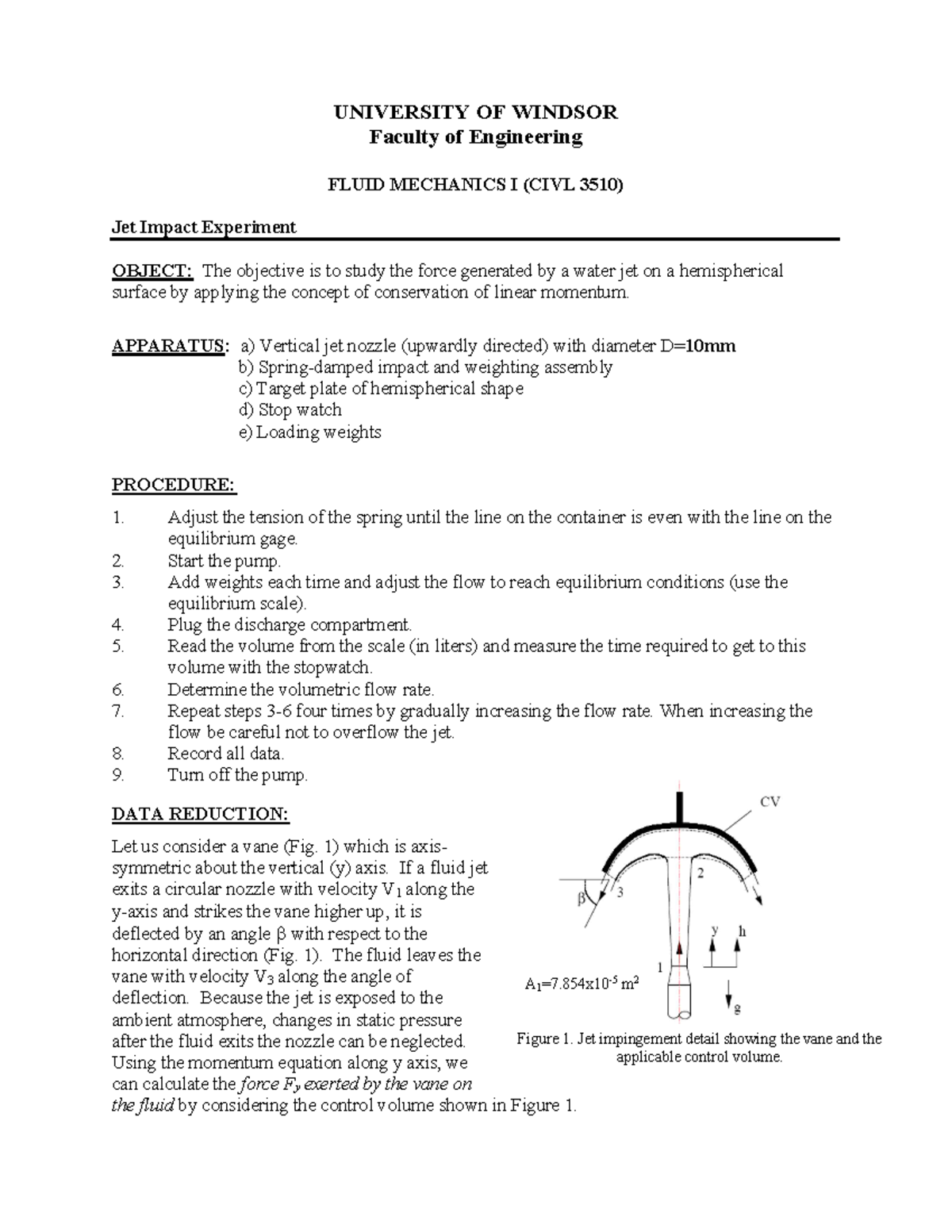 Jet Impact Analysis - FLUID MECHANICS I (CIVL 3510) Experiment - Studocu