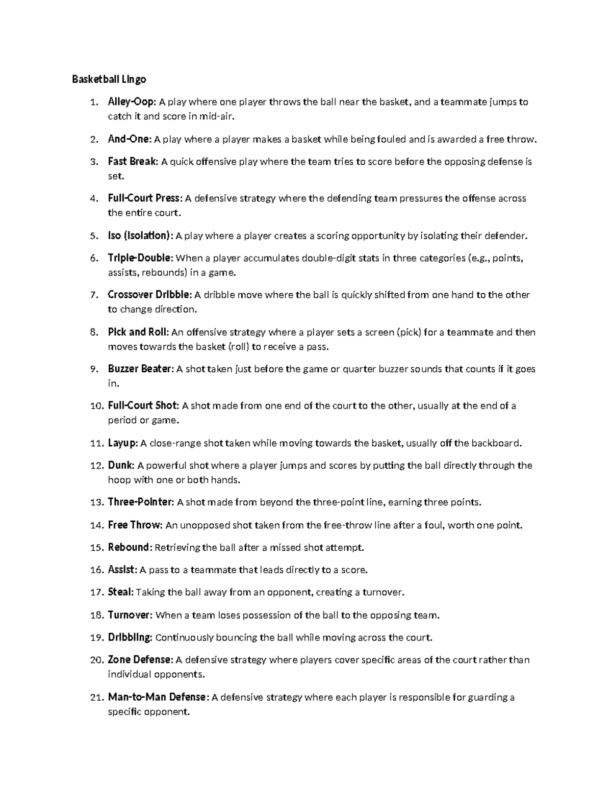 Basketball & Volleyball Terminology for CAMPUS JOURNALISM - Studocu