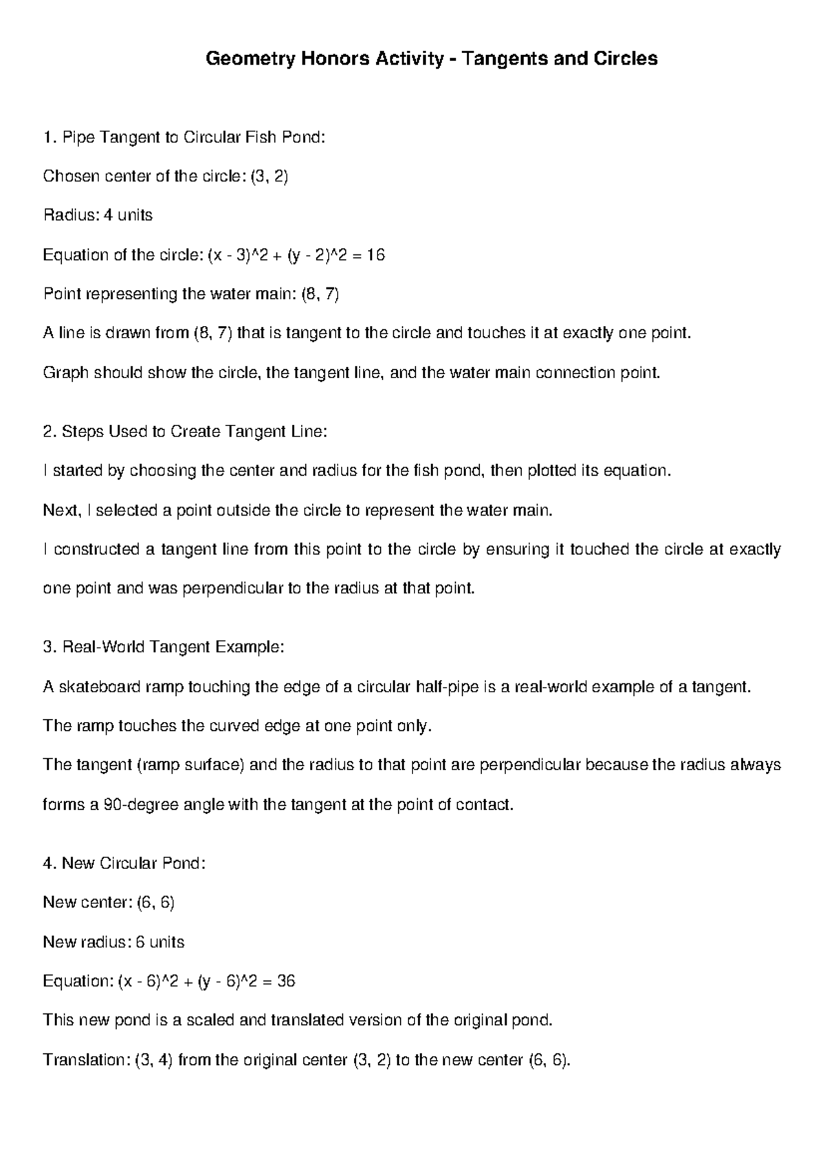 Geometry Honors Activity: Tangents and Circles Analysis - Studocu