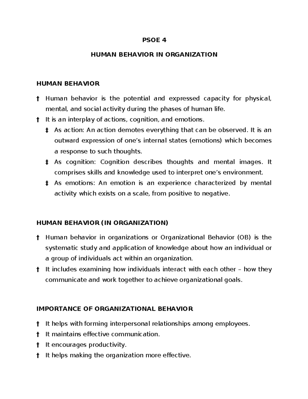 PSOE 4 Final Exam Notes on Human Behavior in Organizations - Studocu