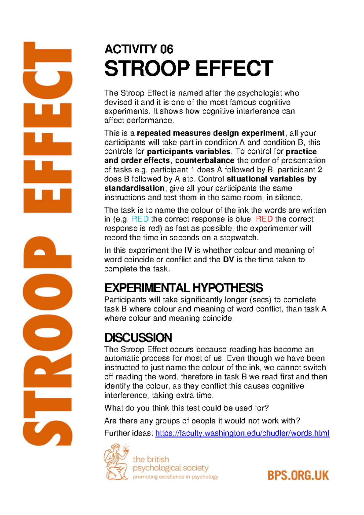 Stroop Effect Experiment Analysis - PSY 101 Activity 06 - Studocu