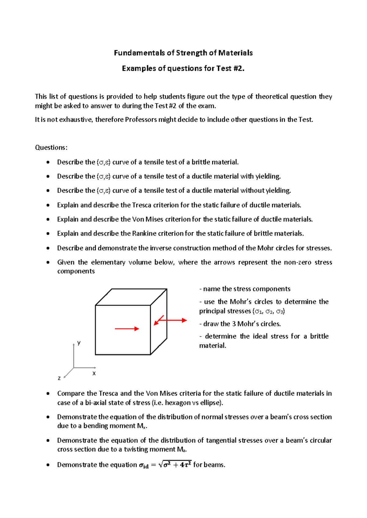 FSM Test: Strength of Materials Theory Questions Guide - Studocu