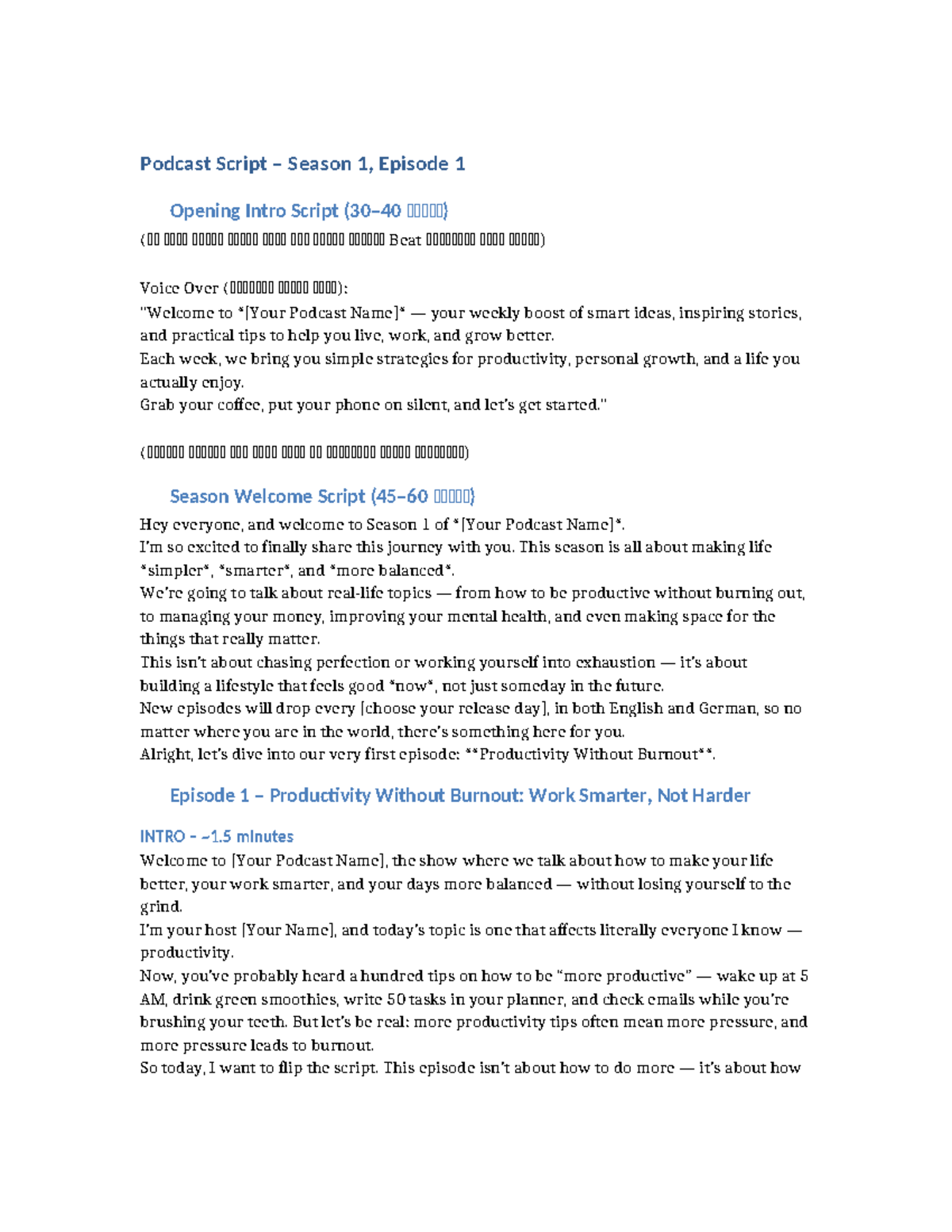 Podcast Script S1E1: Productivity Without Burnout - Studocu