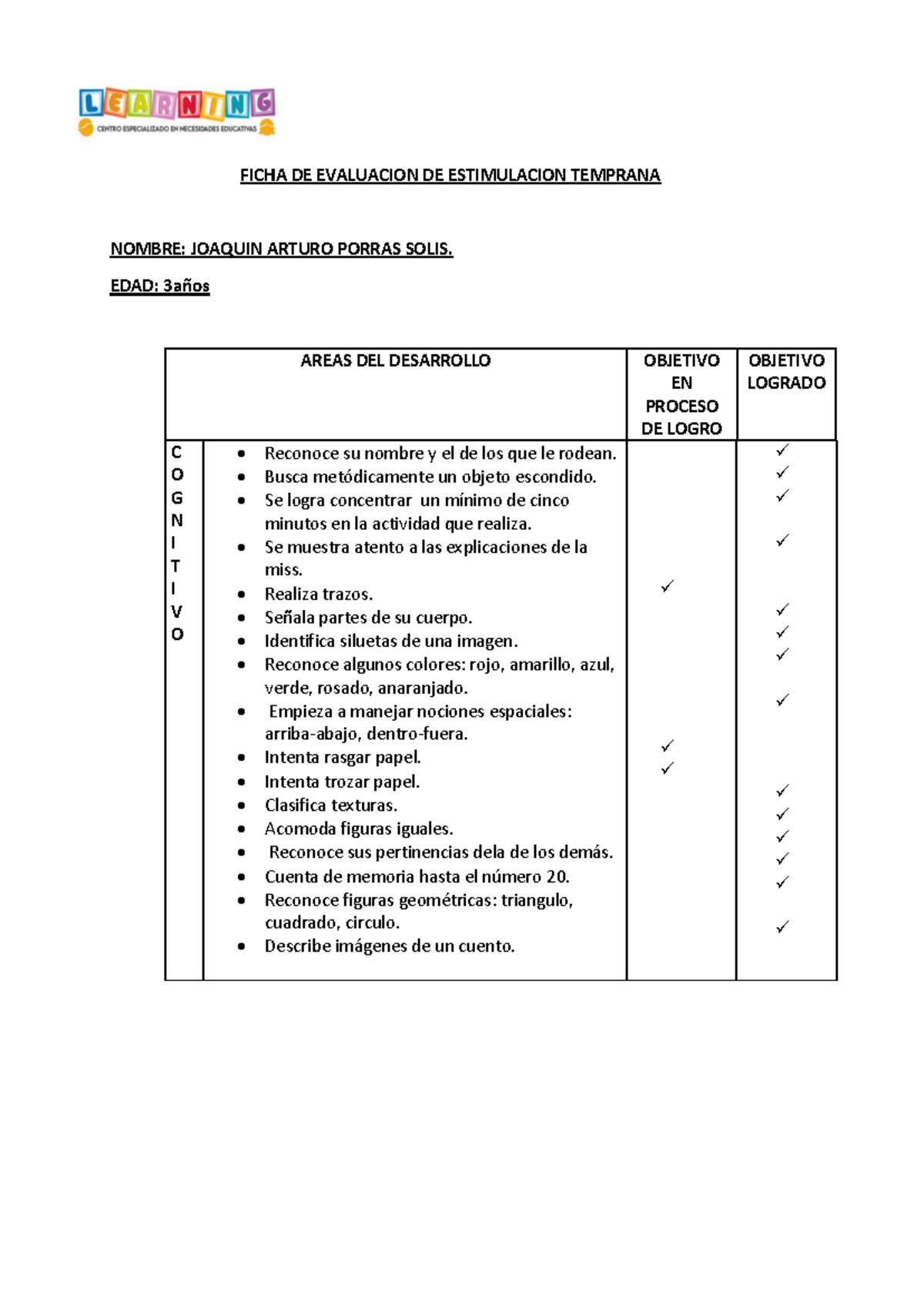 Ficha de Evaluación de Estimulación Temprana: Desarrollo Infantil 12-24 Meses - Document Preview
