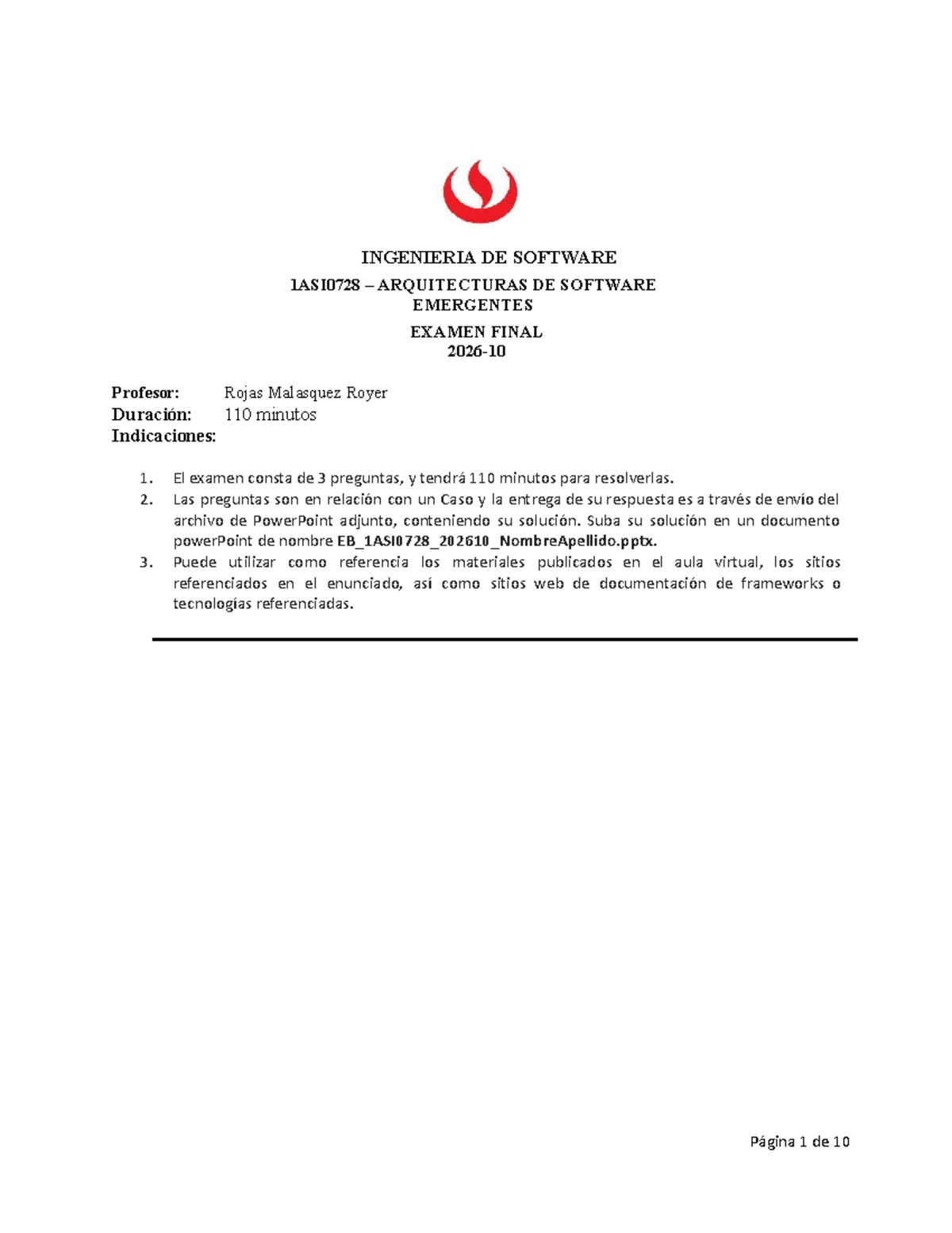 Examen Final de Arquitecturas de Software Emergentes 1ASI0728 - Document Preview