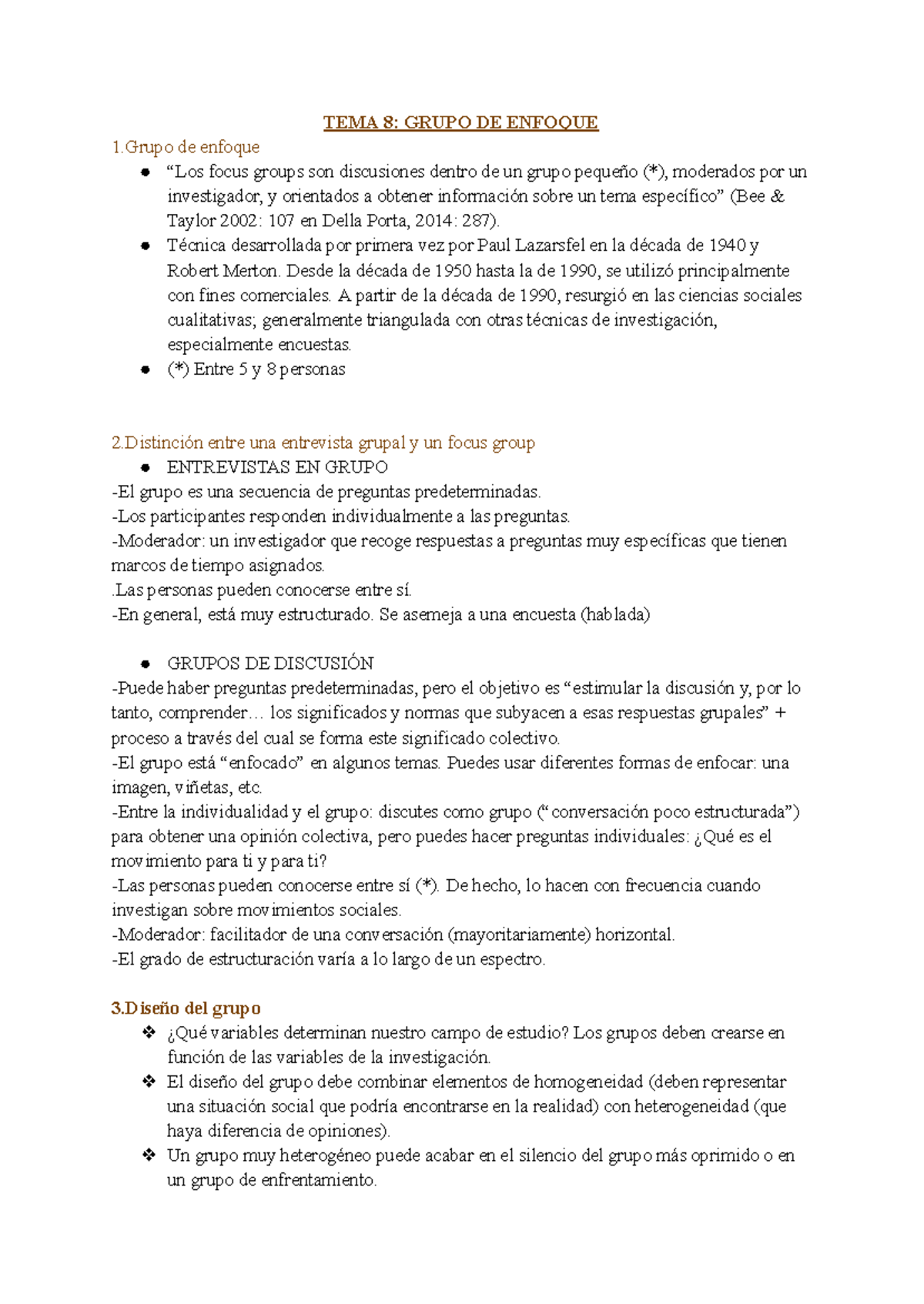 TEMA 8: GRUPOS DE ENFOQUE Y SU DINÁMICA EN INVESTIGACIÓN SOCIAL - Studocu