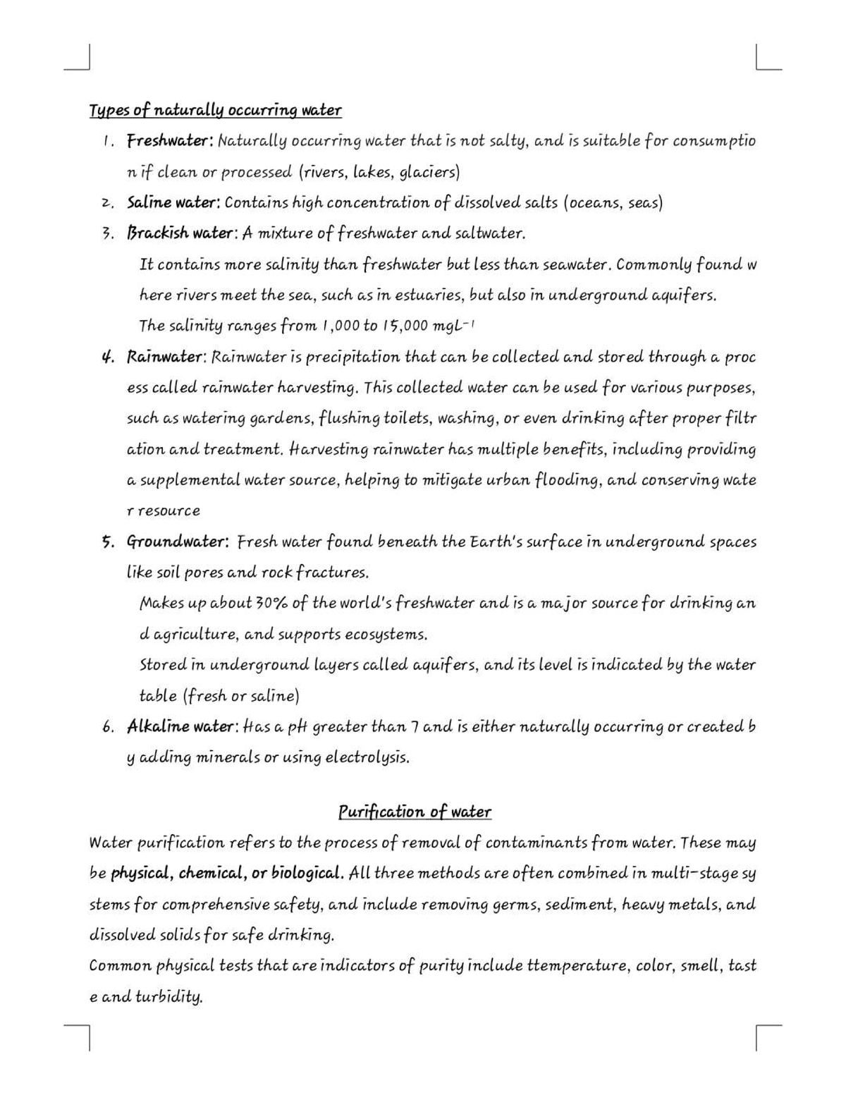Chemistry 1 - Types and Purification of Water: Comprehensive Notes ...