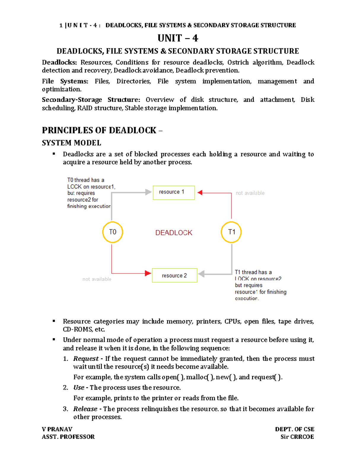 NIT 4: Deadlocks & File Systems - Secondary Storage Structure - Studocu
