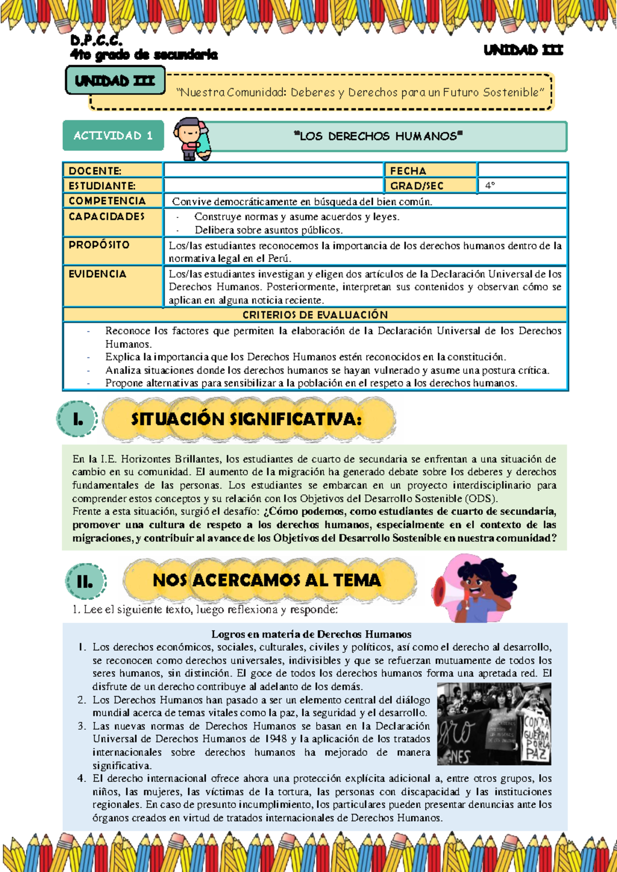 4° DPCC - Actividad 1: Derechos Humanos y Deberes en la Comunidad - Studocu
