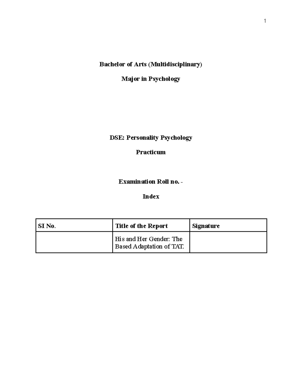 DSE: Personality Psychology Practicum Report on TAT Adaptation - Studocu