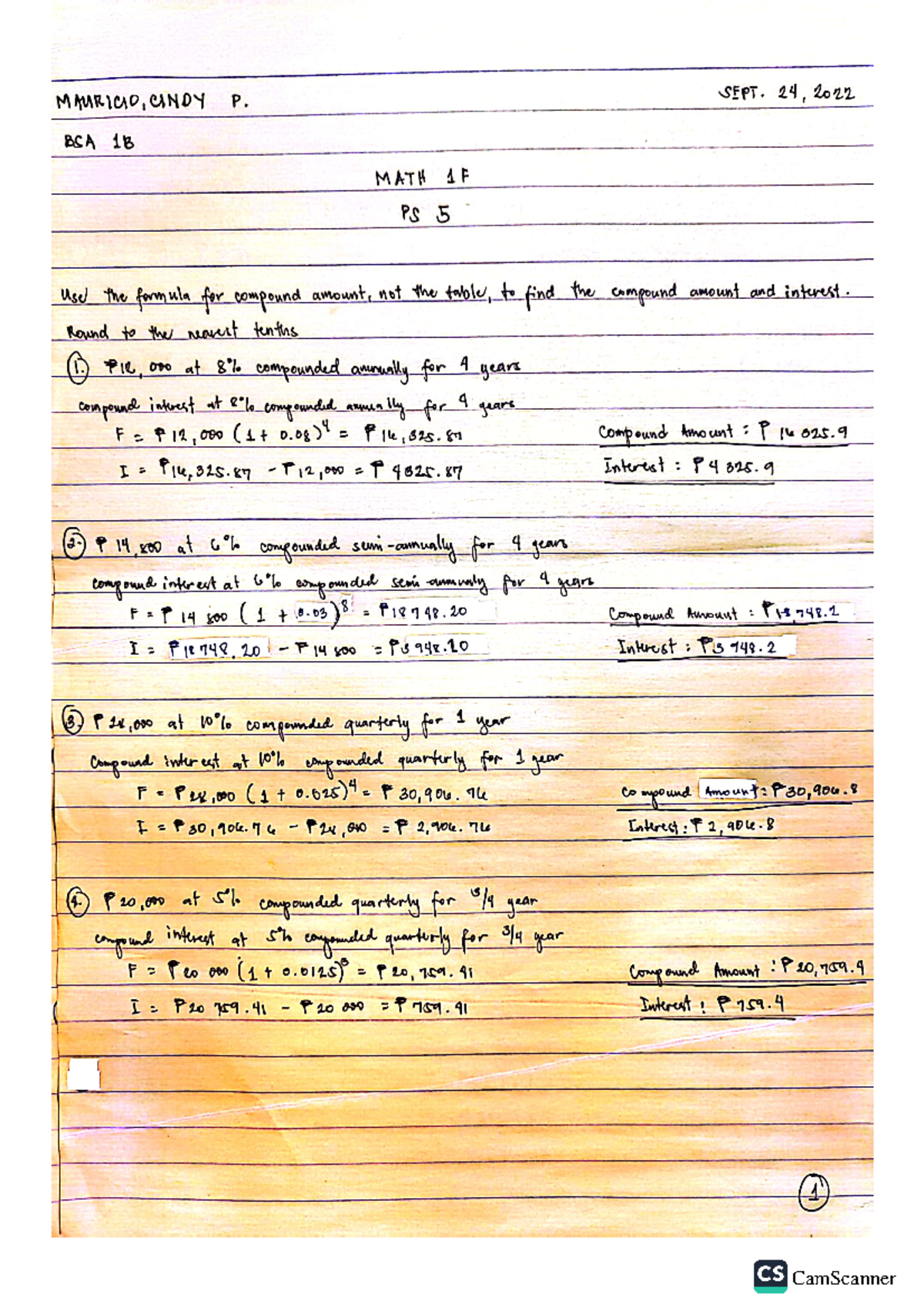 MATH 1F PS 5 - Compound and Simple Interest Practice Set - Studocu