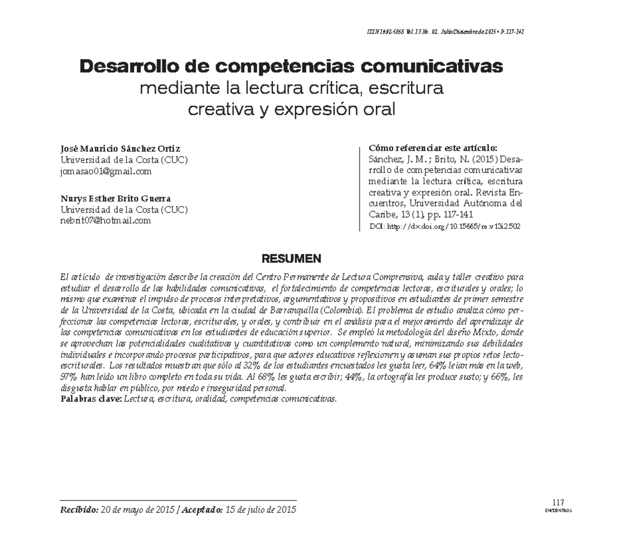 Desarrollo de Competencias Comunicativas en Estudiantes de la CUC - Studocu