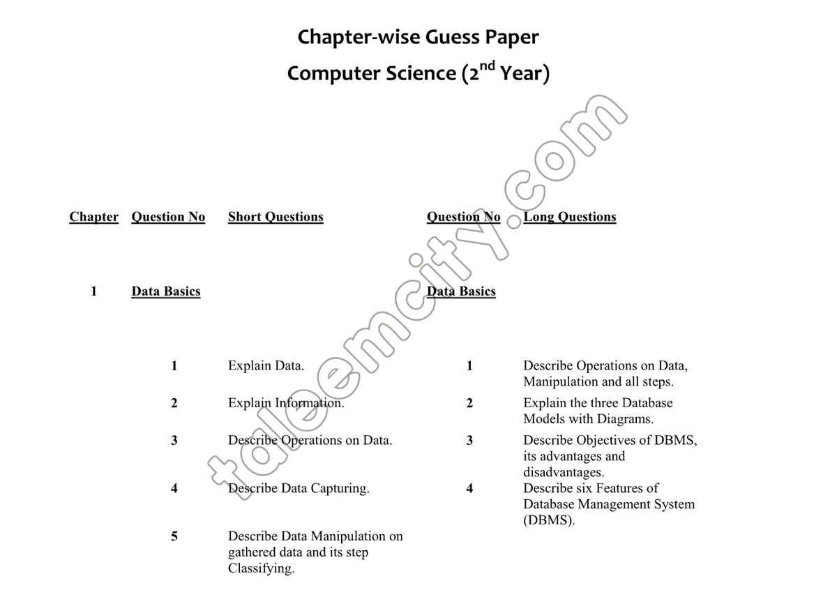 Computer Science Guess Paper (2nd Year) - Long & Short Questions - Studocu