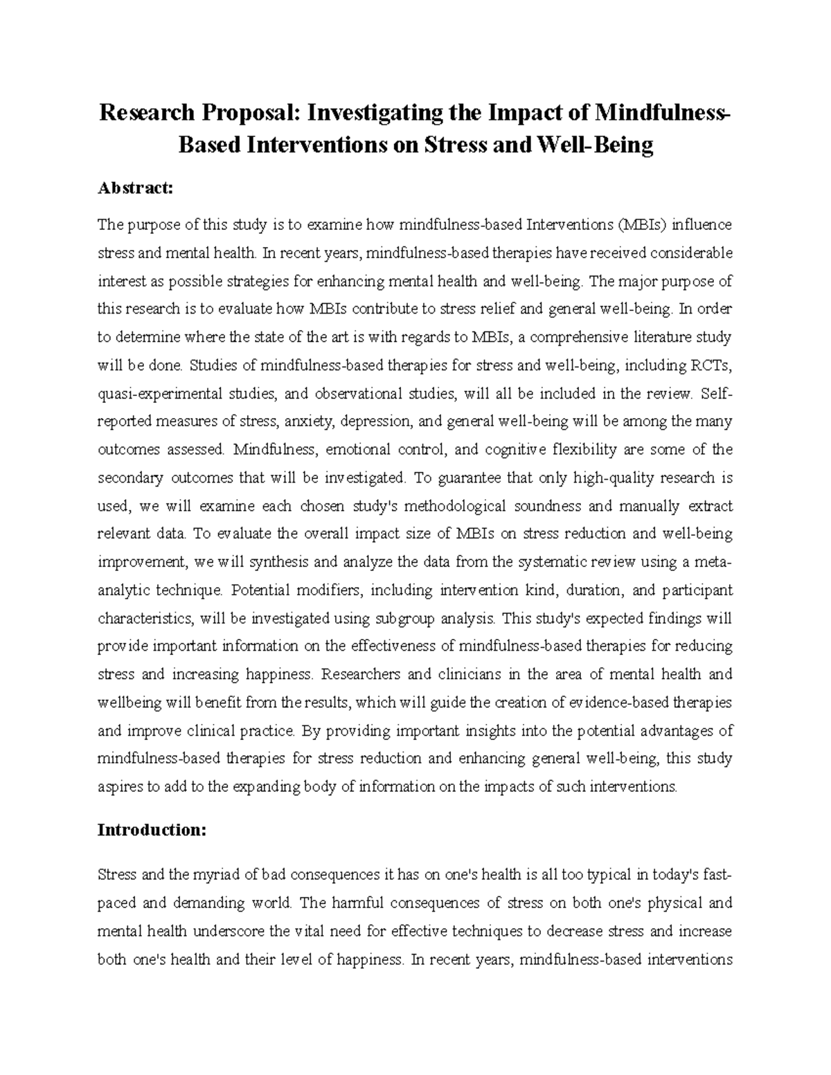 Final Research Proposal: Evaluating Mindfulness-Based Interventions ...