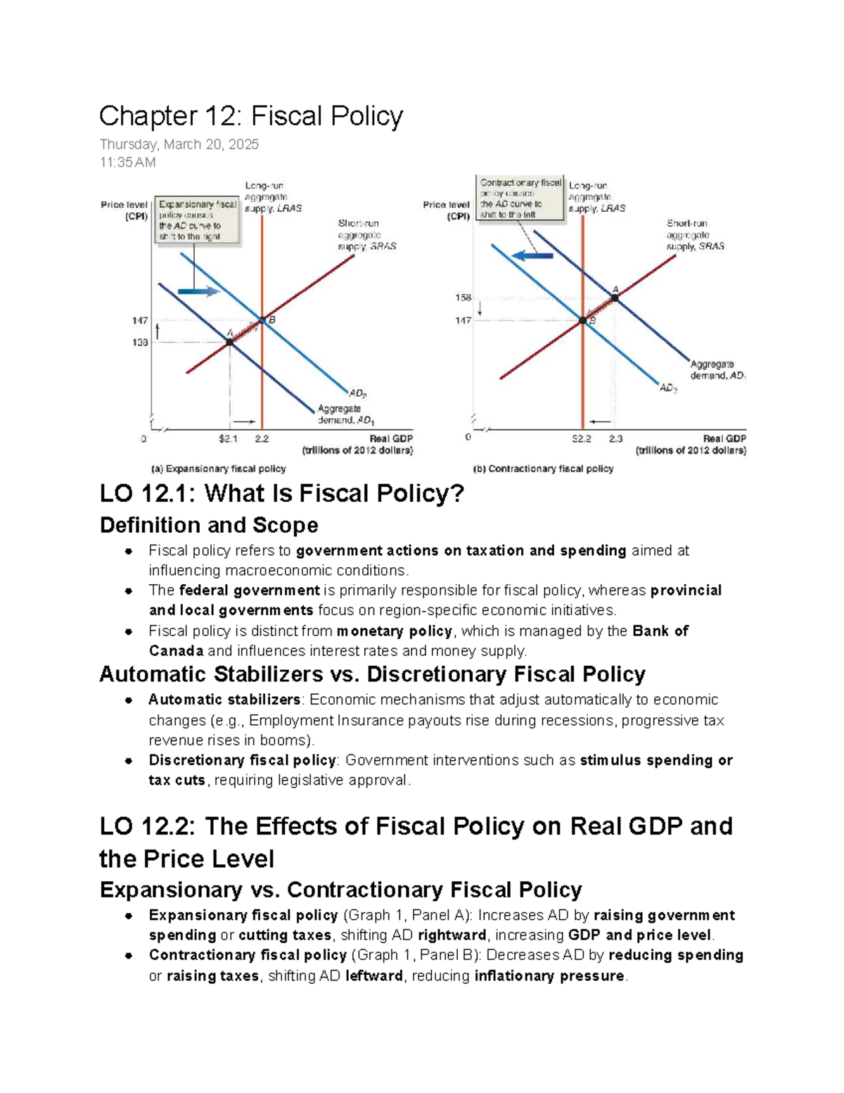 Chapter 12: Fiscal Policy Notes (ECO 101) - Key Concepts & Impacts ...