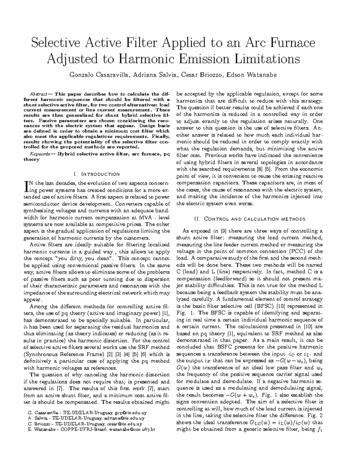 Selective Active Filter Applied to an Arc Furnace Adjusted to harmonic ...
