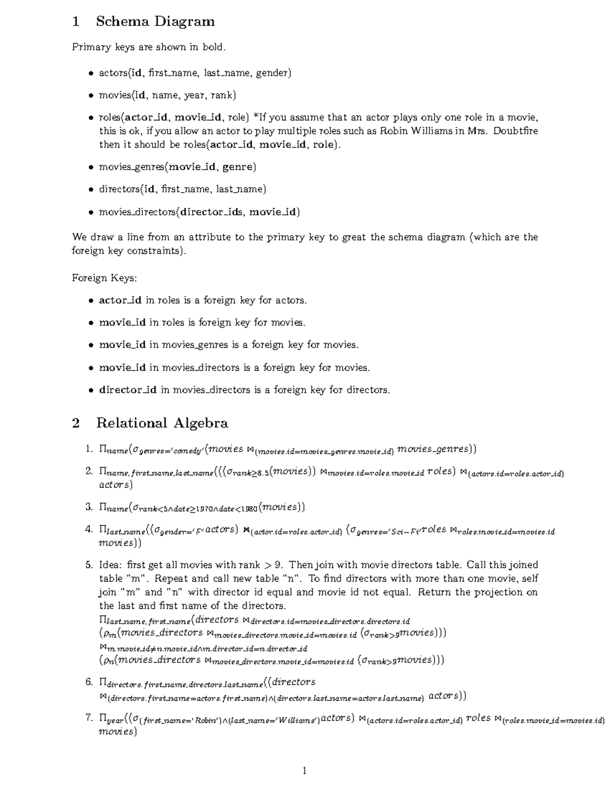 Maths problem solutions - 1 Schema Diagram Primary keys are shown in ...