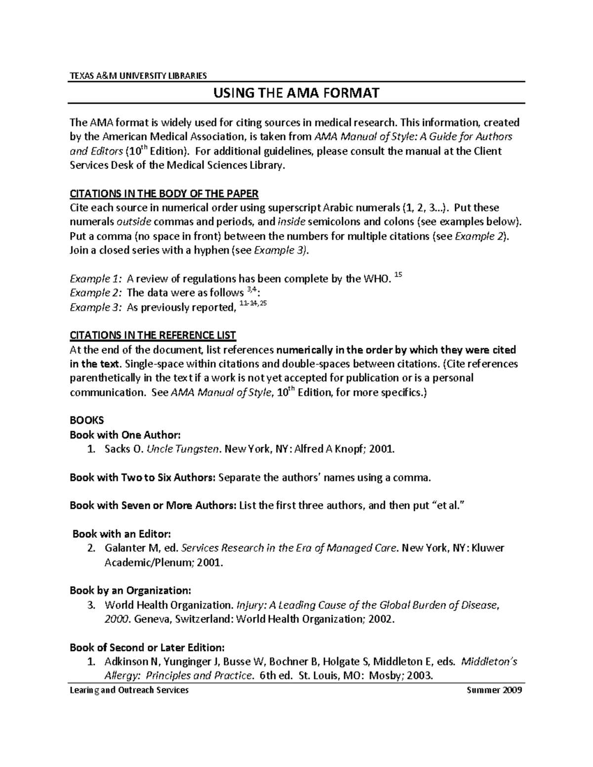 TEXAS UNIVERSITY LIBRARIES: Using AMA Style for Research Papers - Studocu