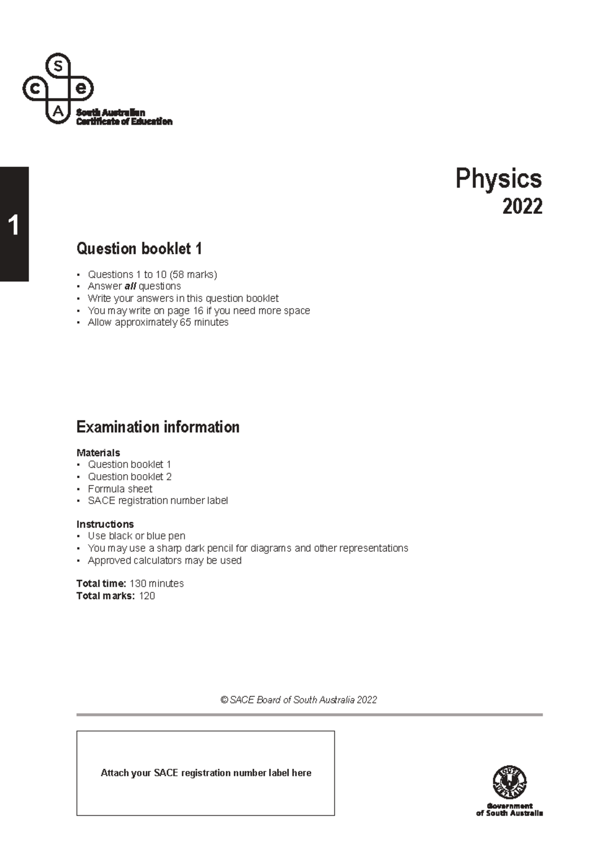 Physics 1 2022 Final Exam Question Booklet 1 (Questions 1-10) - Studocu