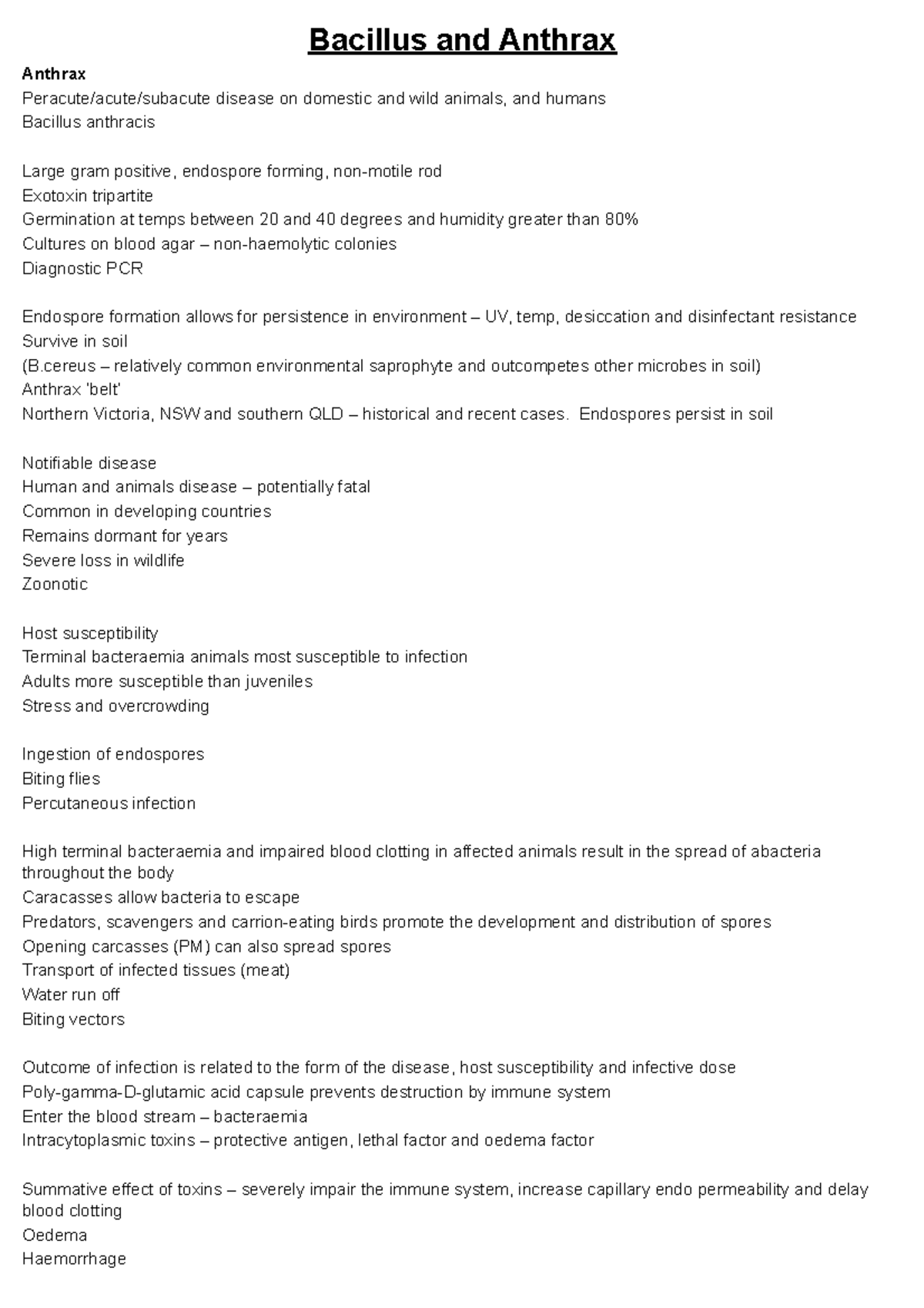 Bacillus and Anthrax - Bacillus and Anthrax Anthrax Peracute/acute ...