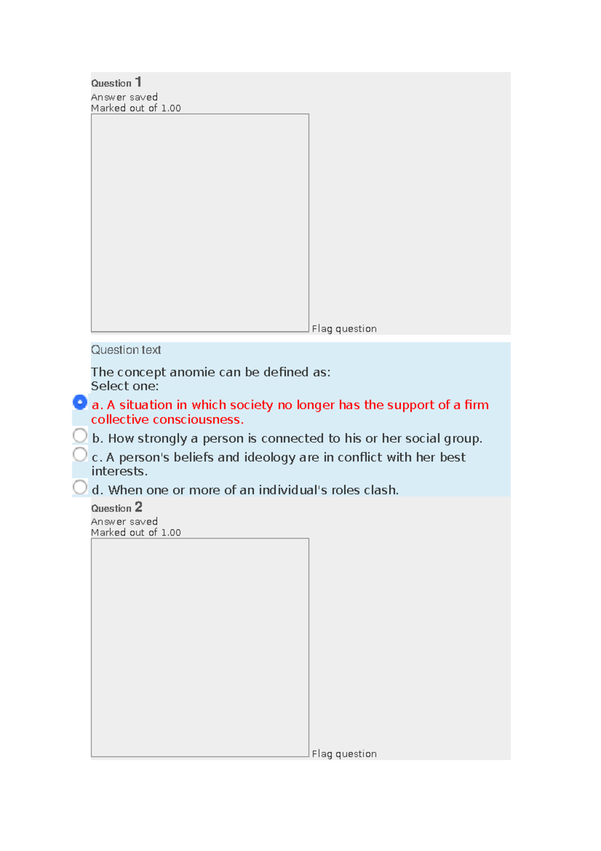 SOC1502 Final Exam - Question 1 Answer saved Marked out of 1. Flag 