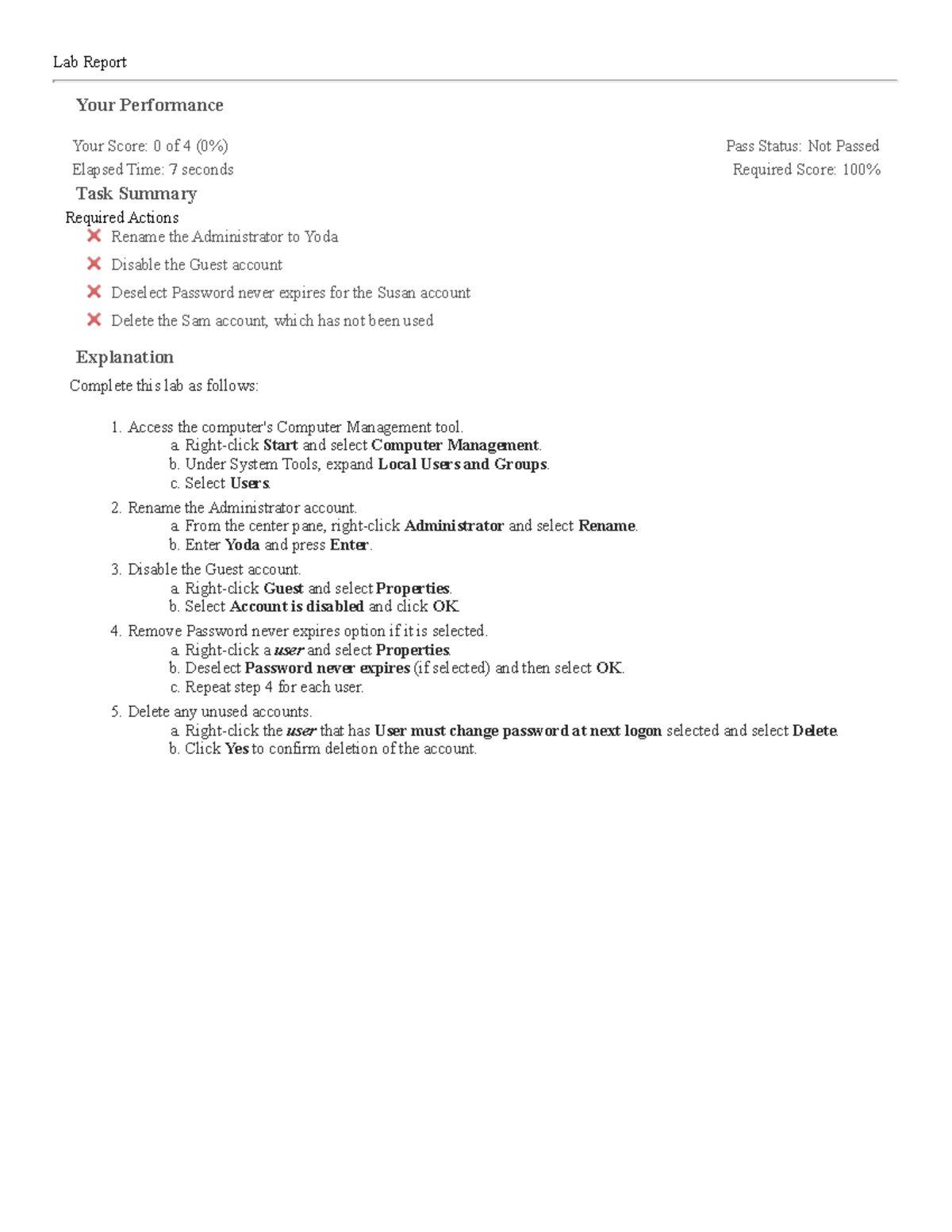 6.6.7 Testout Lab Performance Report: Actions & Tasks Summary - Studocu