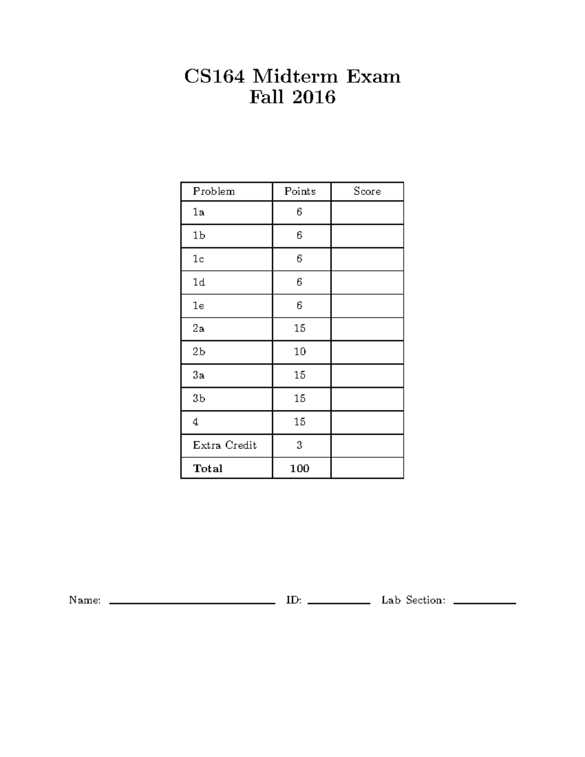 CS164 Midterm Exam 2016 Review: Problems and Solutions - Studocu