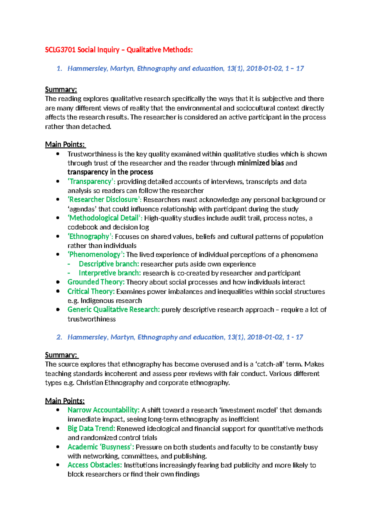 SCLG3701 Week 1 Lecture: Qualitative Research Insights and Methods ...