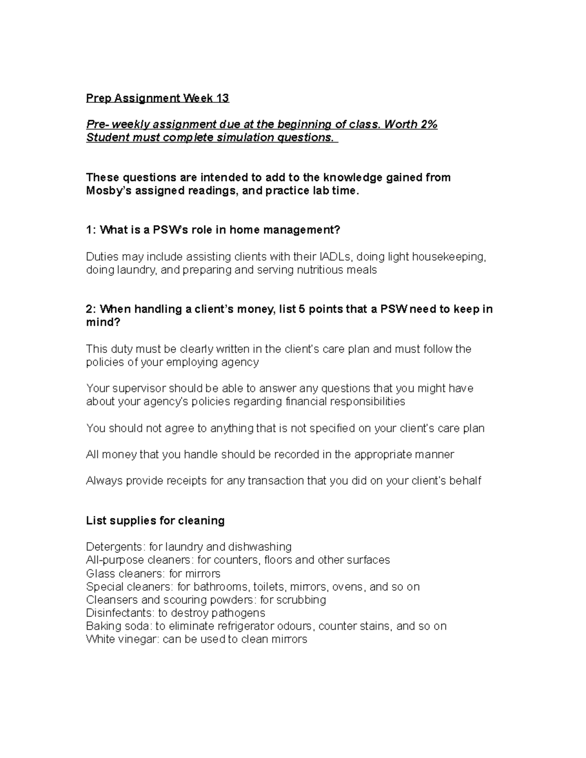 Week 13- Prep Assignment Home management - Prep Assignment Week 13 Pre ...