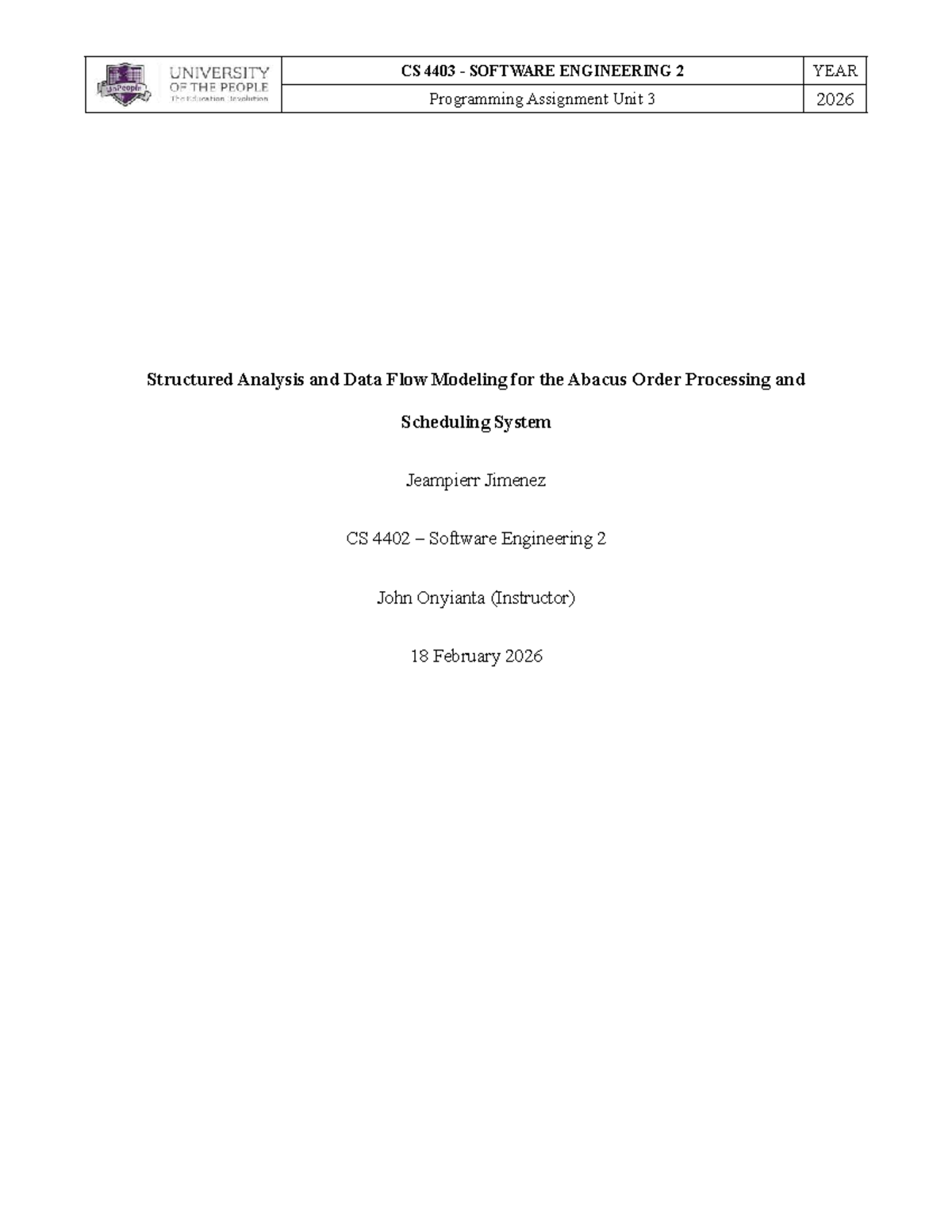 CS 4403 Software Engineering 2 - Programming Assignment Unit 3 ...