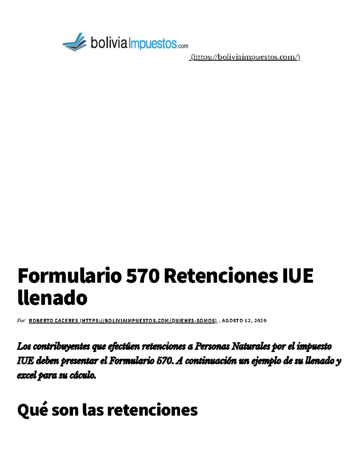 Formulario 570 Retenciones IUE: Guía de Llenado y Ejemplo - Studocu