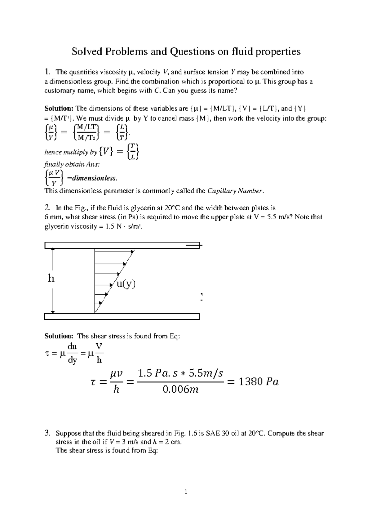 Hydraulics Solved Problems: Fluid Properties & Shear Stress Analysis ...