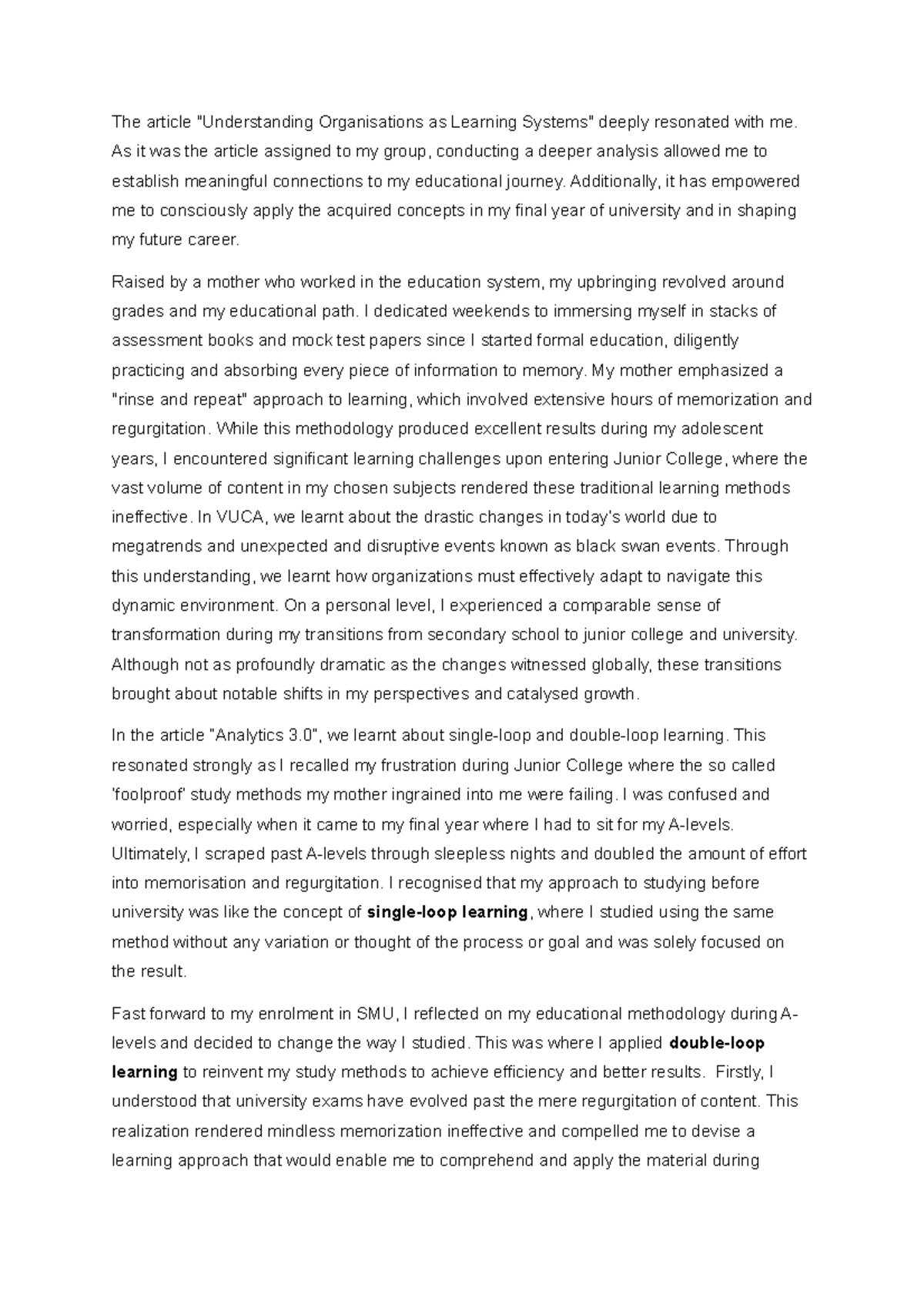 VUCA Essay: Personal Learning Evolution and Adaptation at SMU - Studocu