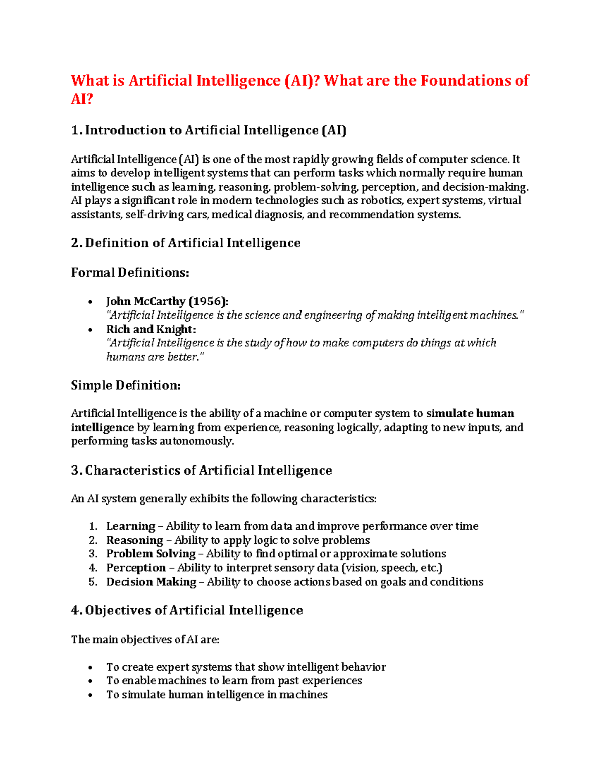 AI-1: Foundations and Applications of Artificial Intelligence - Studocu