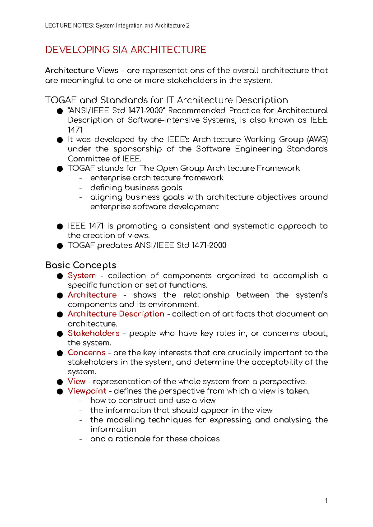 Developing SIA Architecture - Week 7 Lecture Notes - SIA102 - Studocu