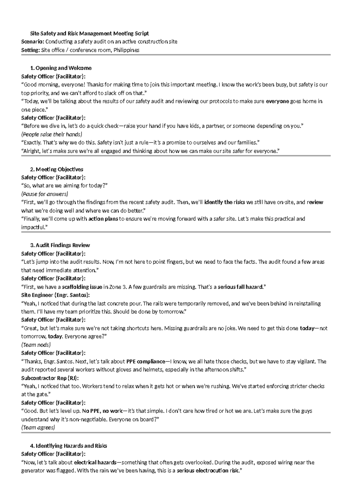 Site Safety Audit Meeting Script: Key Findings & Action Plan - Studocu
