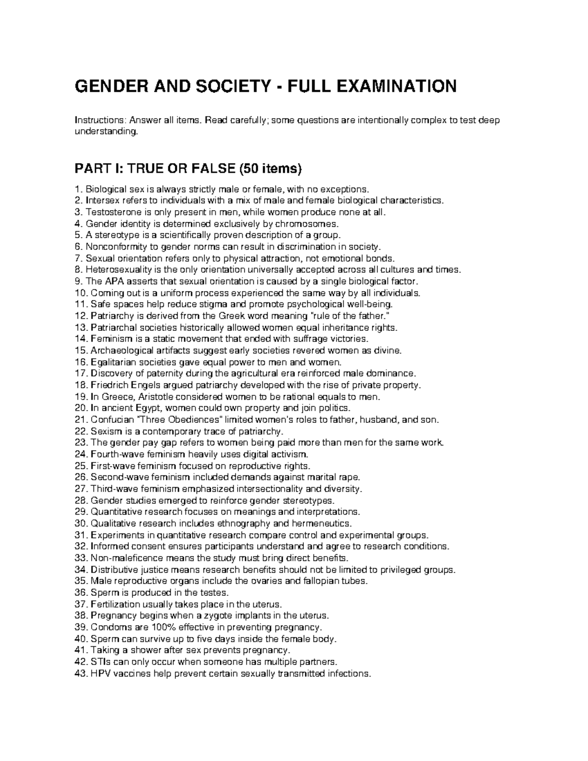 GENDER AND SOCIETY FULL EXAMINATION QUESTIONS - Studocu