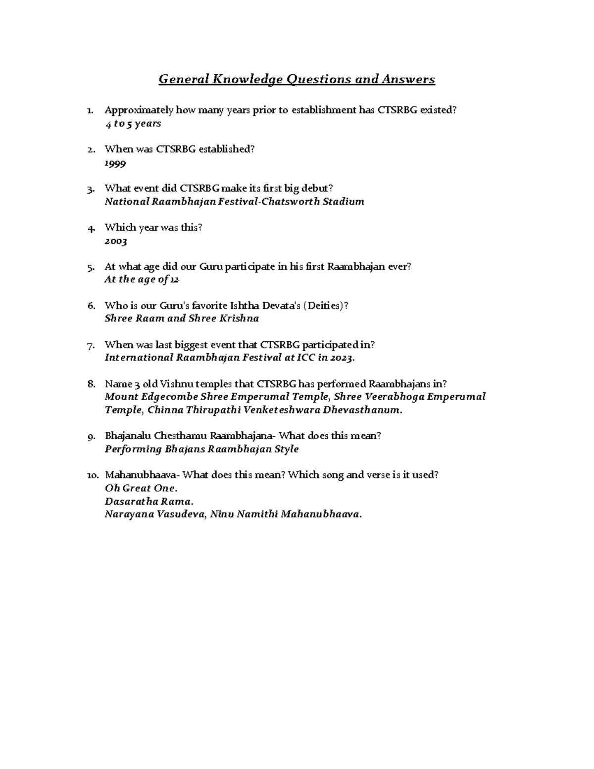 CTSRBG General Knowledge Q&A: History & Events Overview - Studocu