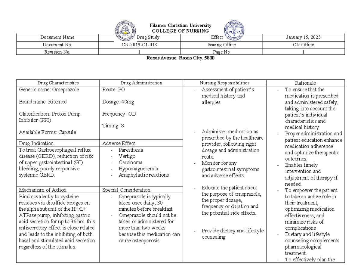 Drug Study Omeprazole Nursing Drug Study All About Omeprazole And