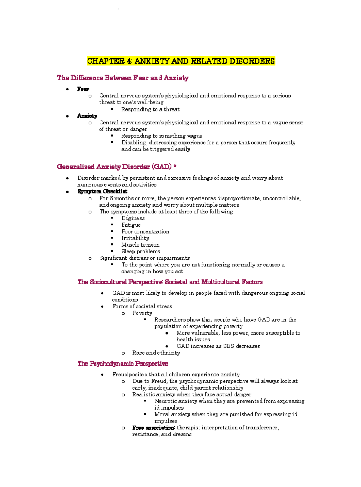 Chapter 4: Anxiety and Related Disorders Overview - Studocu