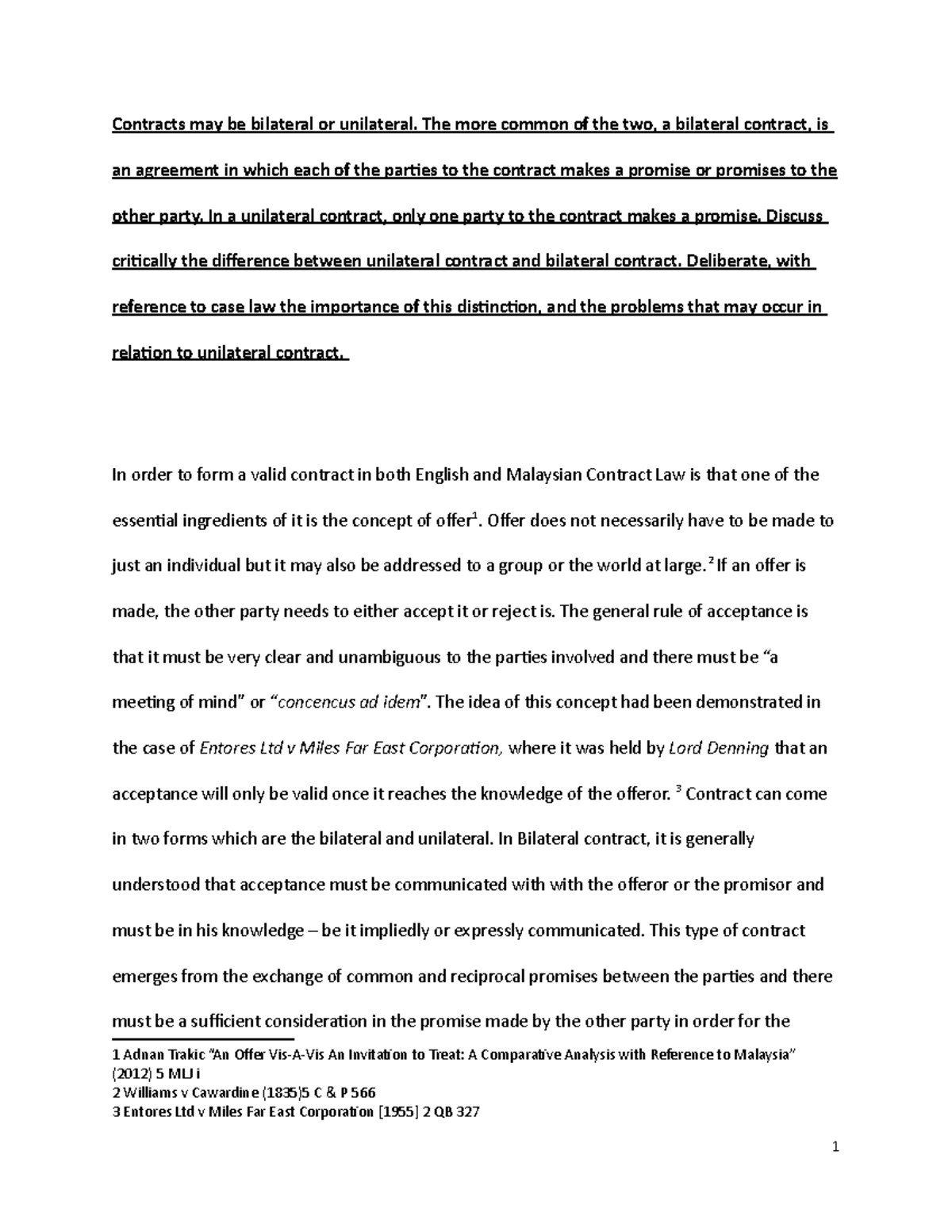 Bilateral Contract Law